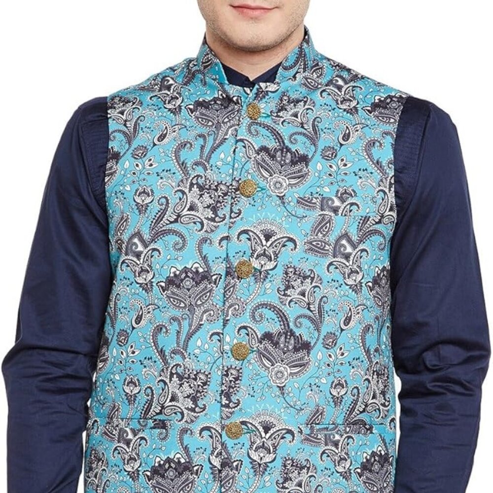 WINTAGE Men's Imported Rayon Printed Party/Festive Indian Nehru Waistcoat